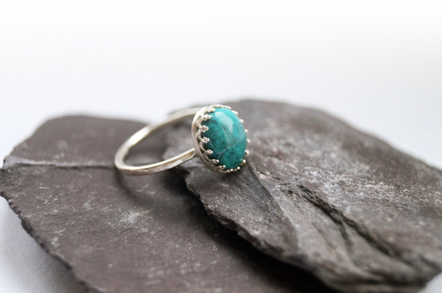 Chinese Turquoise Crown Recycled Sterling Silver Ring