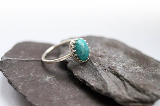 Chinese Turquoise Crown Recycled Sterling Silver Ring