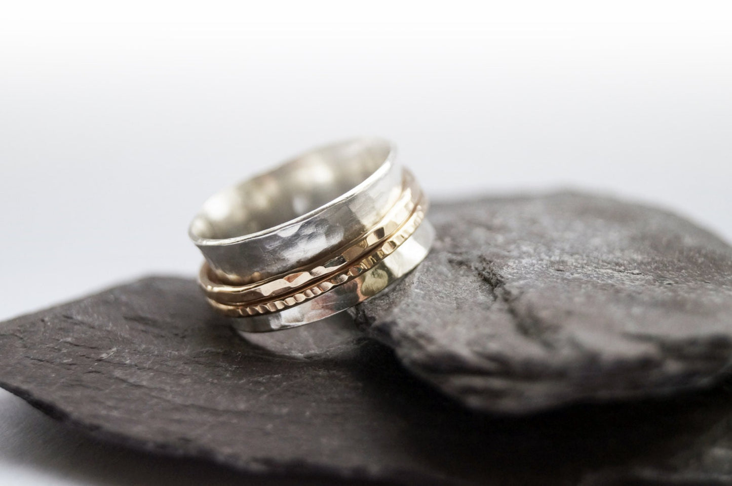 Fidget Ring Gold Filled Two Band Sterling Silver Spinner Ring