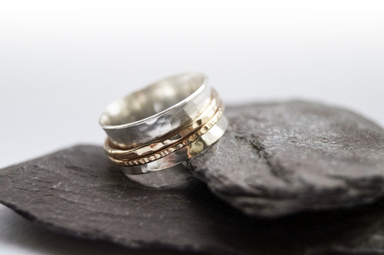 Fidget Ring Gold Filled Two Band Sterling Silver Spinner Ring