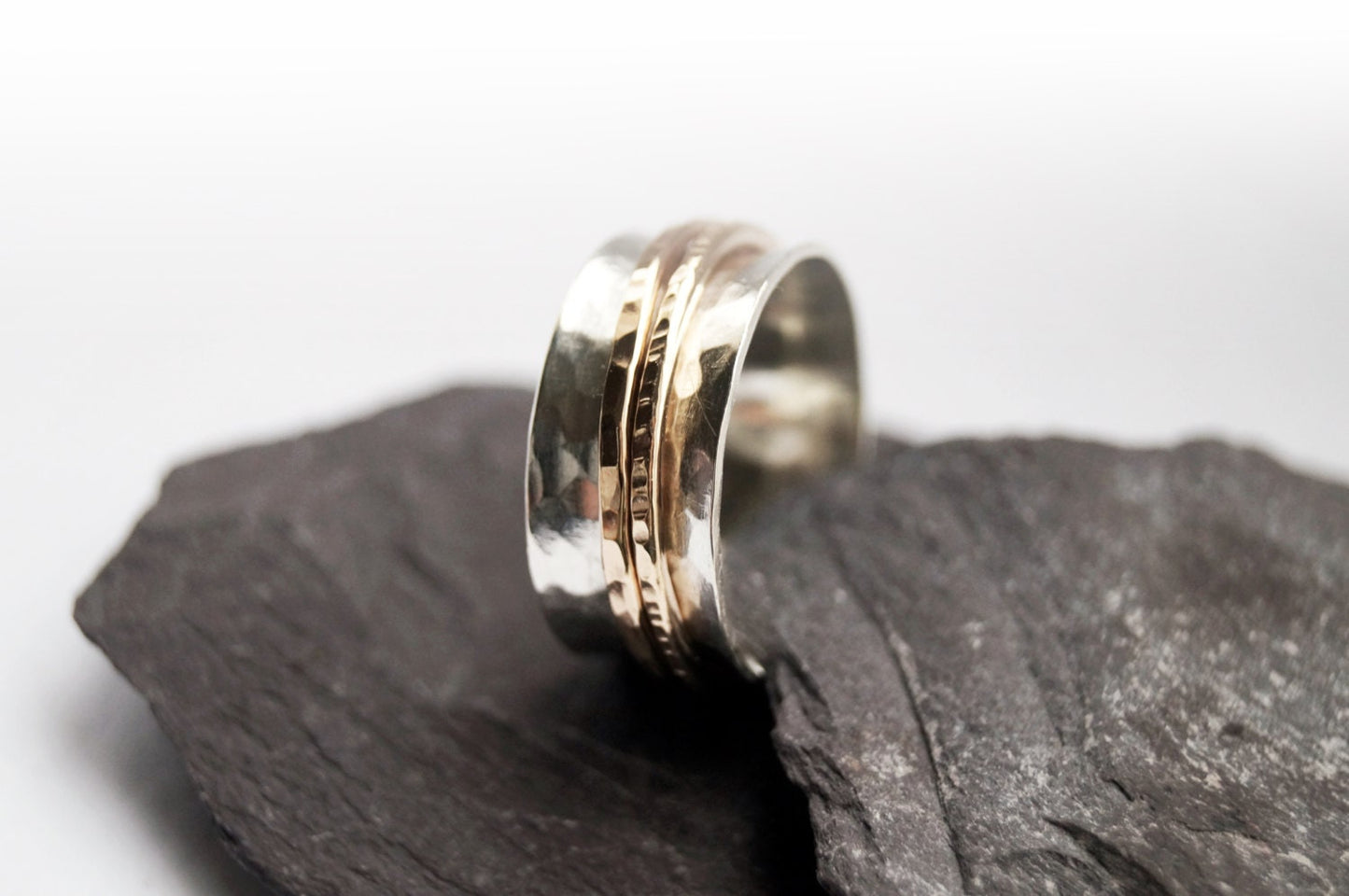 Fidget Ring Gold Filled Two Band Sterling Silver Spinner Ring