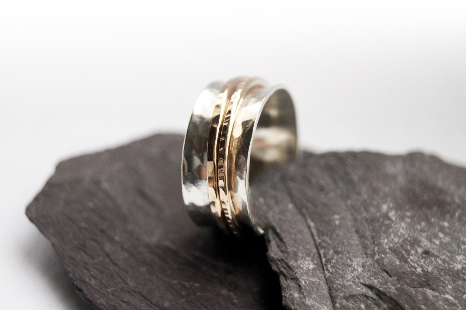 Fidget Ring Gold Filled Two Band Sterling Silver Spinner Ring