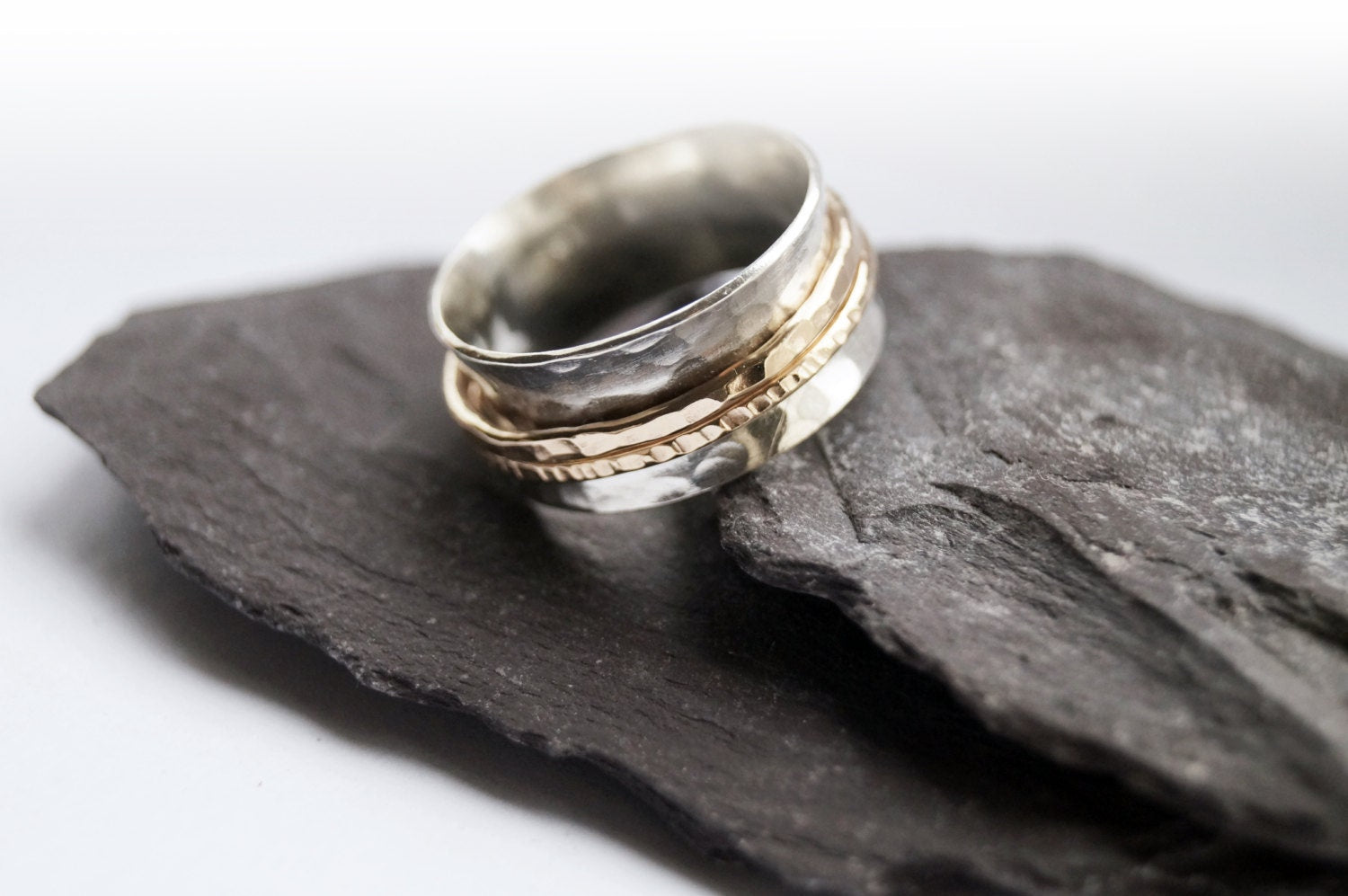 Fidget Ring Gold Filled Two Band Sterling Silver Spinner Ring