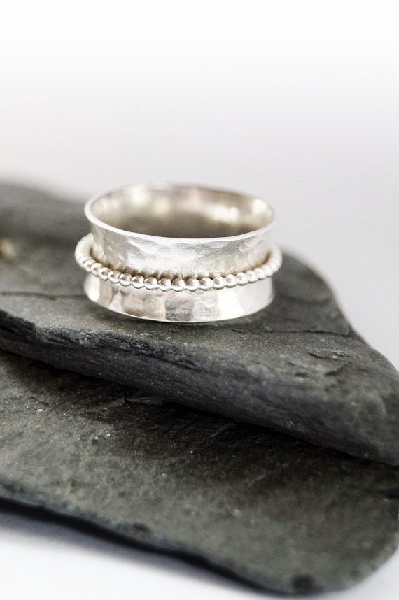 Recycled Dimpled Wide Sterling Silver Spinner Ring