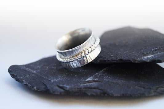 Fidget Ring Rope Wide Sterling Silver Spinner Ring