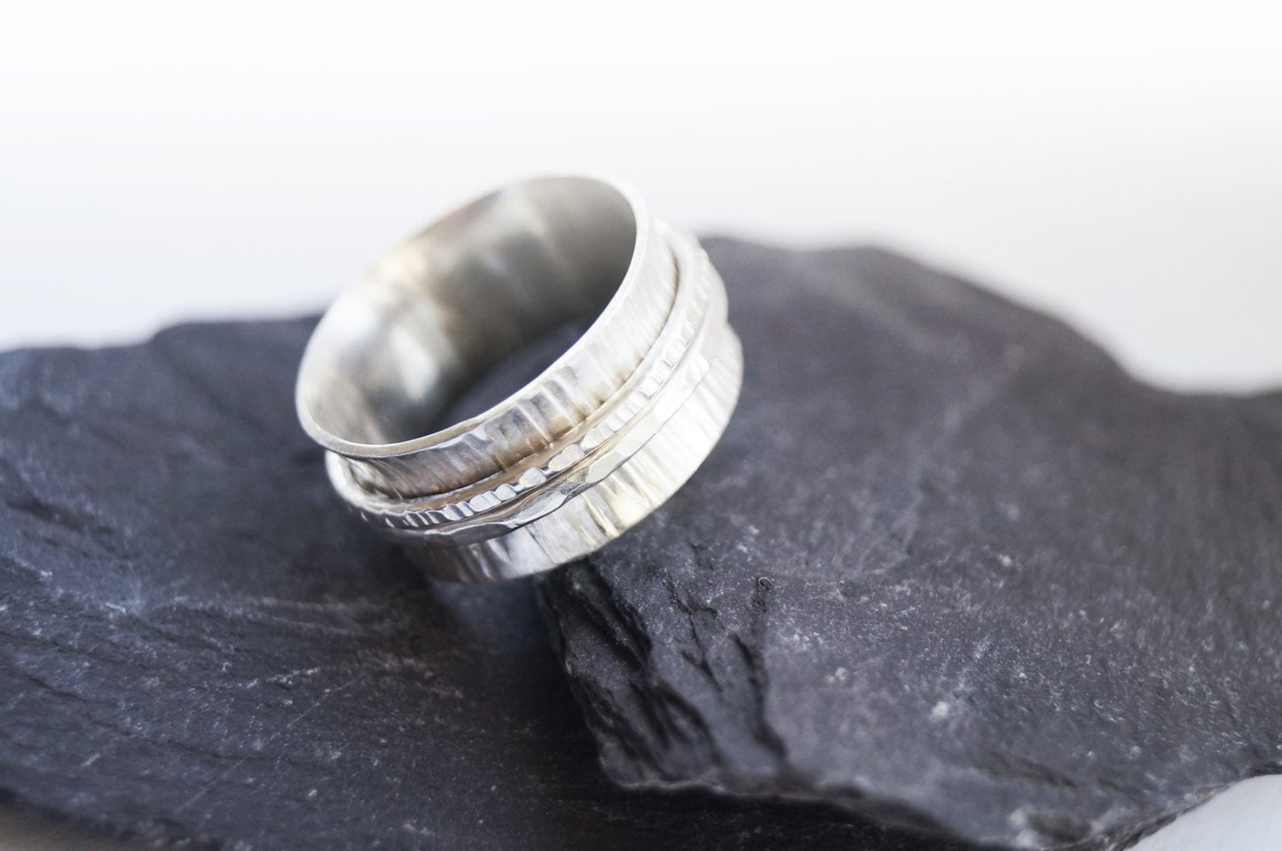 Fidget Ring Recycled Sterling Silver Textured Wide Spinner Ring