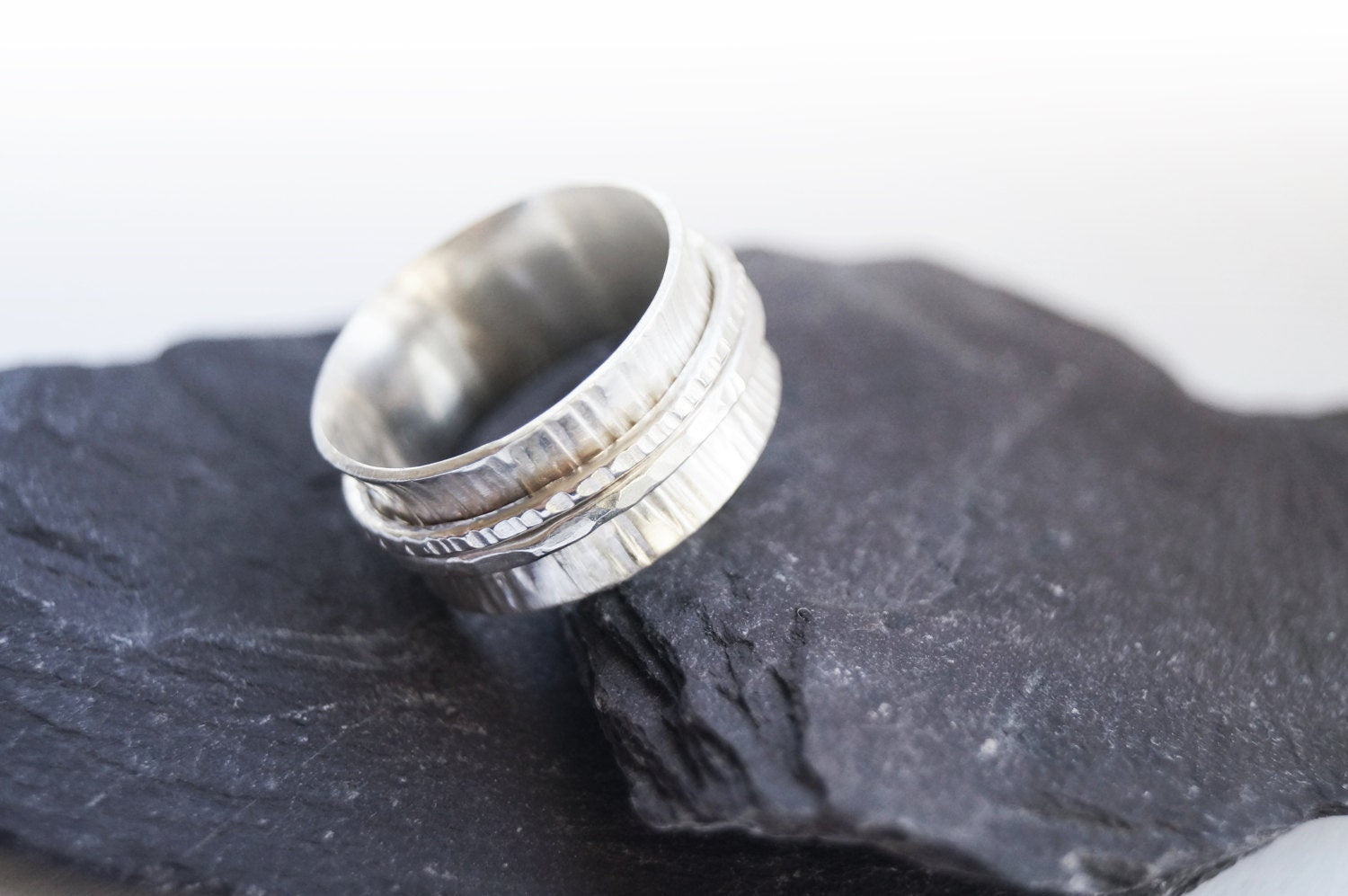 Fidget Ring Recycled Sterling Silver Textured Wide Spinner Ring