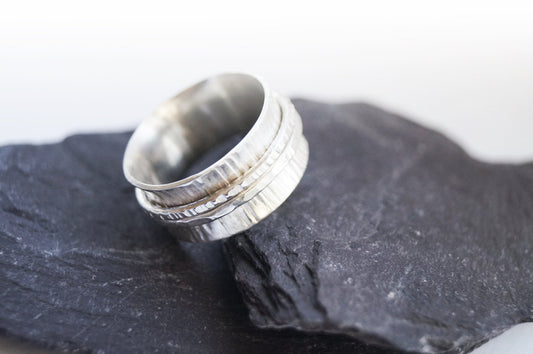 Fidget Ring Recycled Sterling Silver Textured Wide Spinner Ring