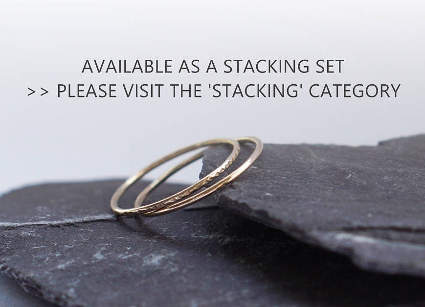 9ct Gold Hammered Square Stacking Ring - Solid Yellow Gold - UK Handmade