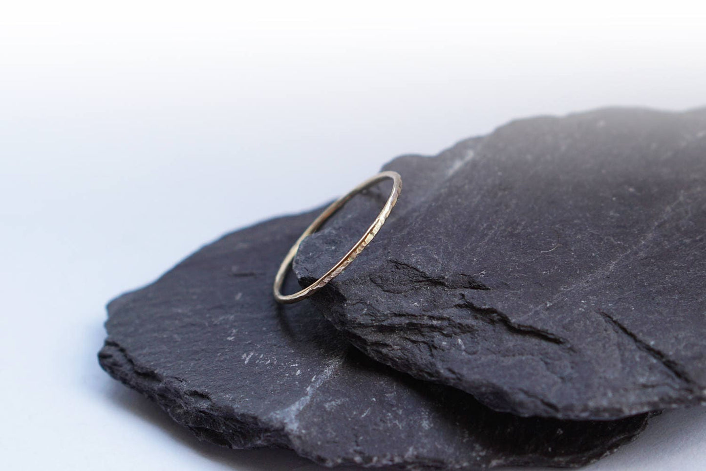 Recycled Solid 9ct Gold Hammered Skinny Stacking Ring