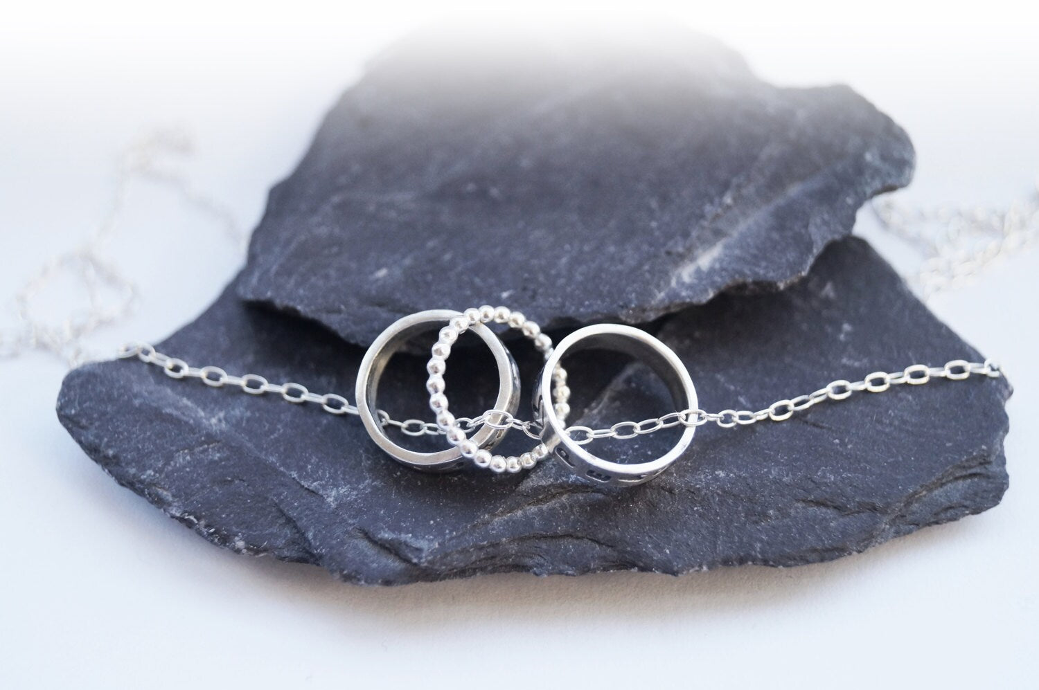 Personalised Engraved Sterling Silver Rings Necklace ~ travel, wanderlust, stamped, initials, dates, names, wedding, keepsake, recycled