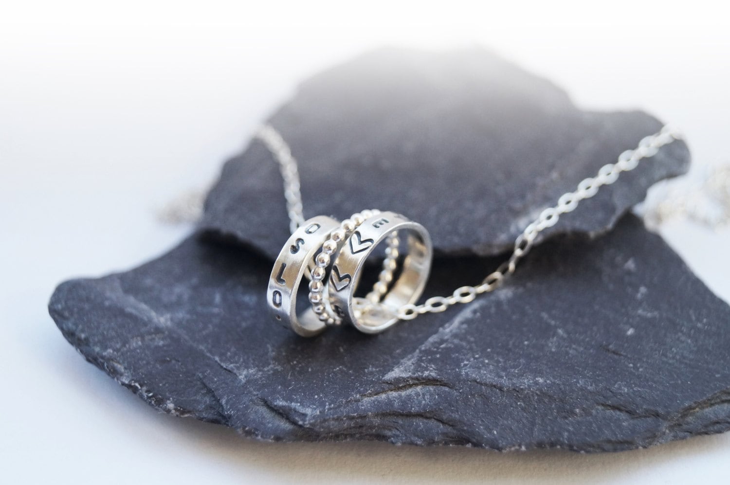 Personalised Engraved Sterling Silver Rings Necklace ~ travel, wanderlust, stamped, initials, dates, names, wedding, keepsake, recycled