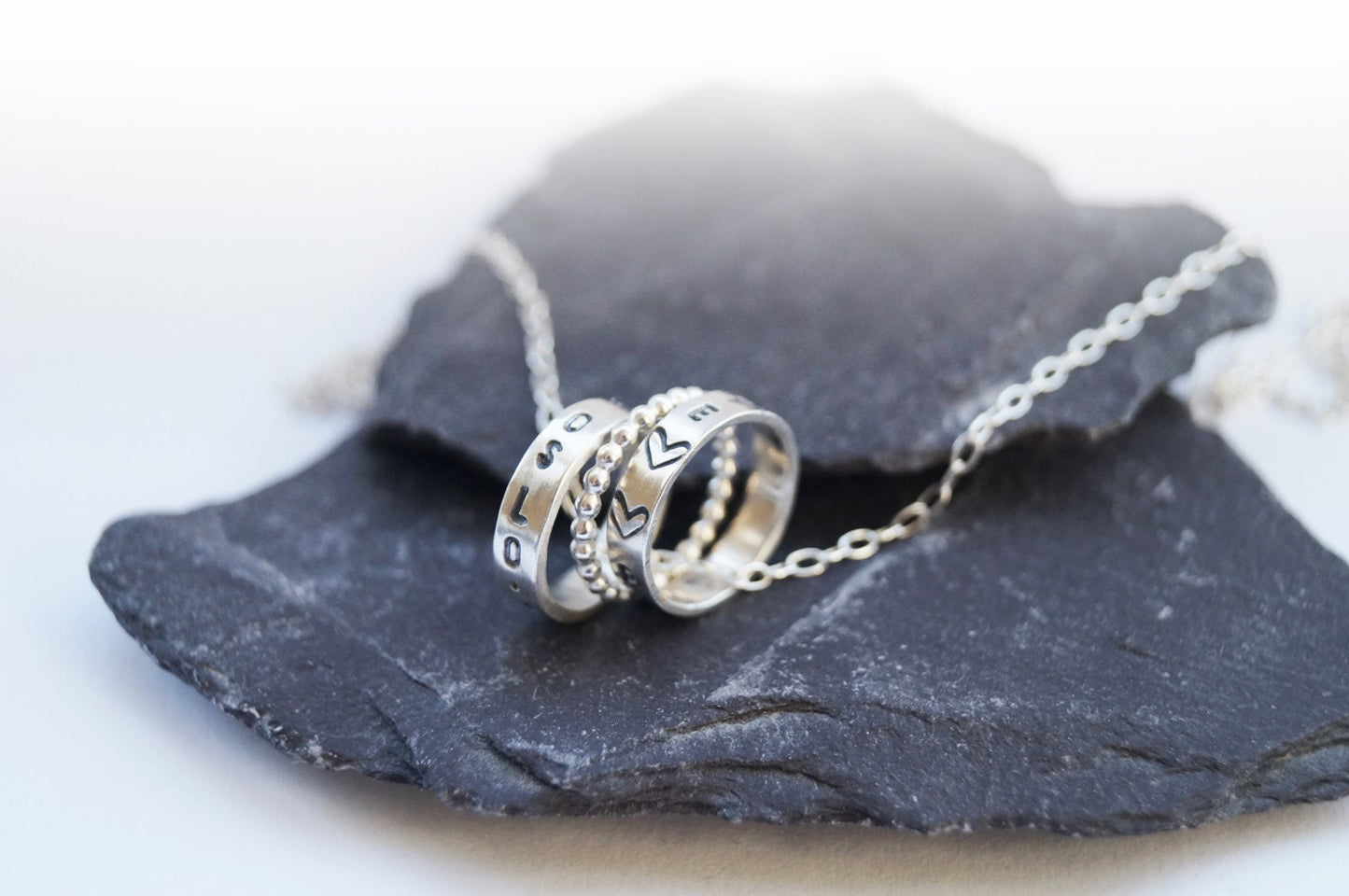 Personalised Engraved Sterling Silver Rings Necklace