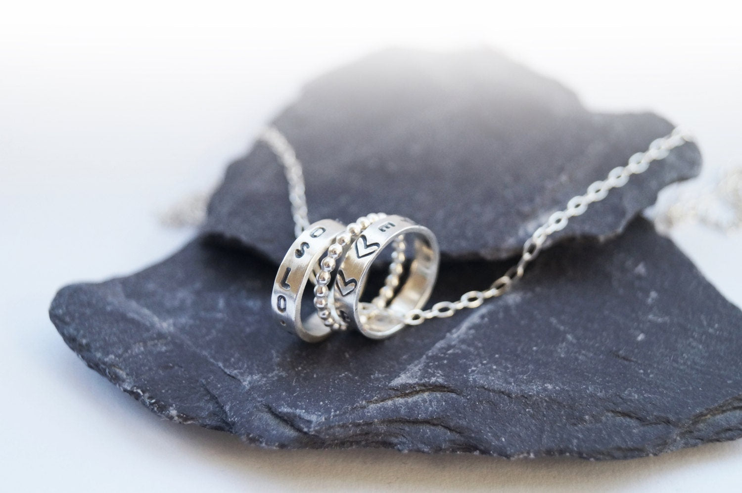 Personalised Engraved Sterling Silver Rings Necklace