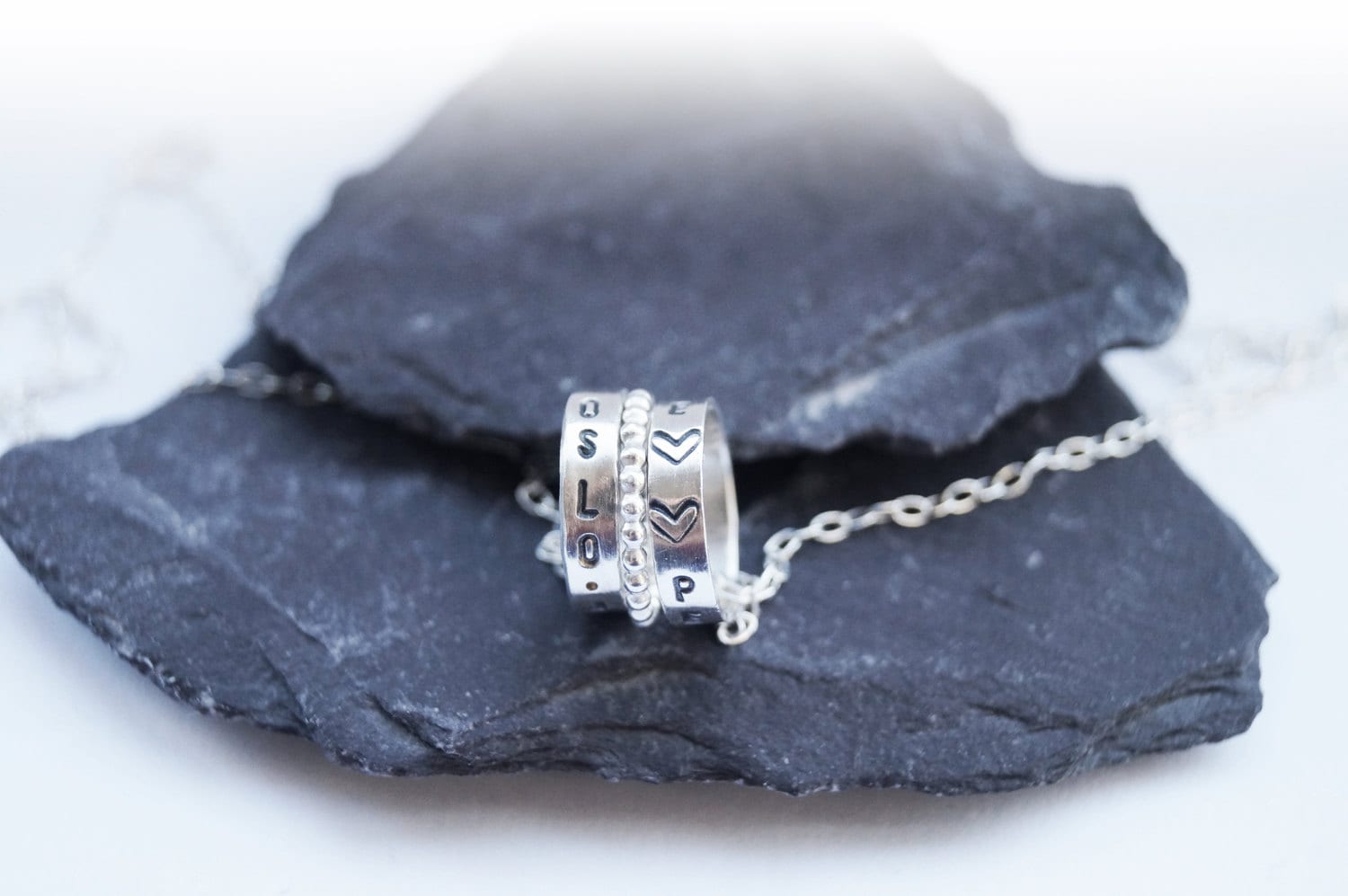 Personalised Engraved Sterling Silver Rings Necklace ~ travel, wanderlust, stamped, initials, dates, names, wedding, keepsake, recycled