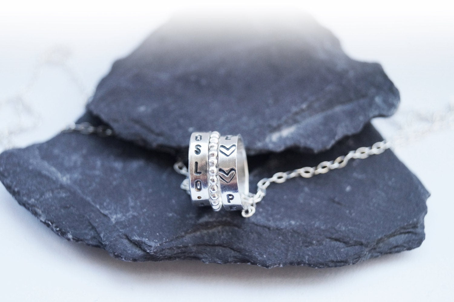 Personalised Engraved Sterling Silver Rings Necklace