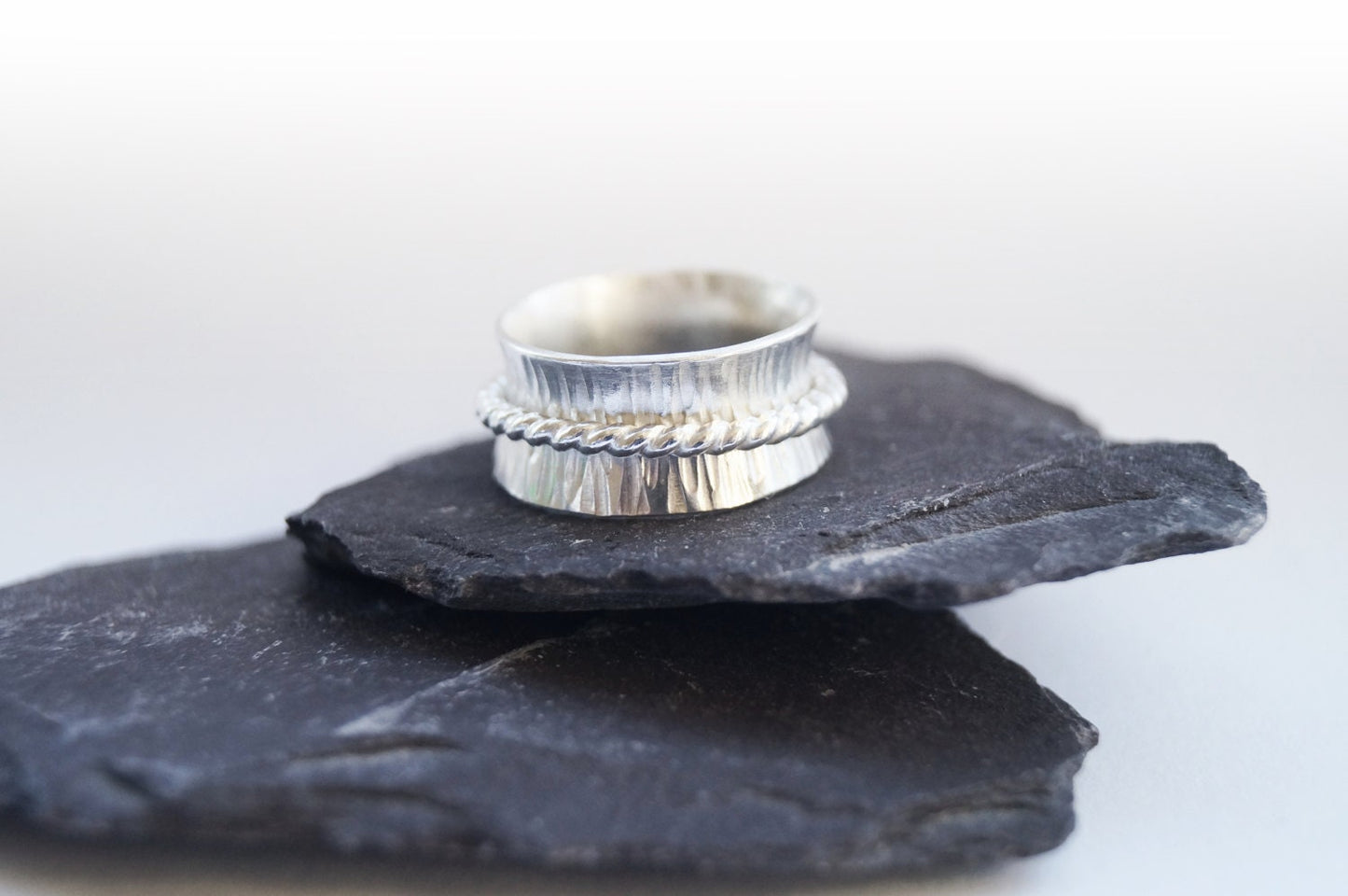 Fidget Ring Rope Wide Sterling Silver Spinner Ring ~ unisex, spinning, anxiety, worry ring, statement ring, meditation ring, ADHD