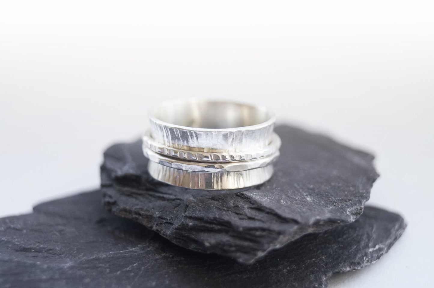Fidget Ring Recycled Sterling Silver Textured Wide Spinner Ring