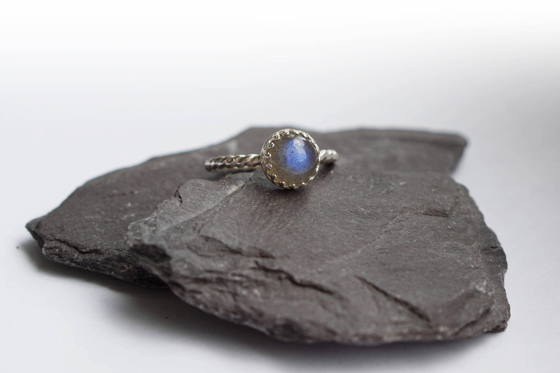 Blue Labradorite Rope Band Sterling Silver Ring ~ statement ring, gemstone ring, textured ring, solitaire ring, crown ring