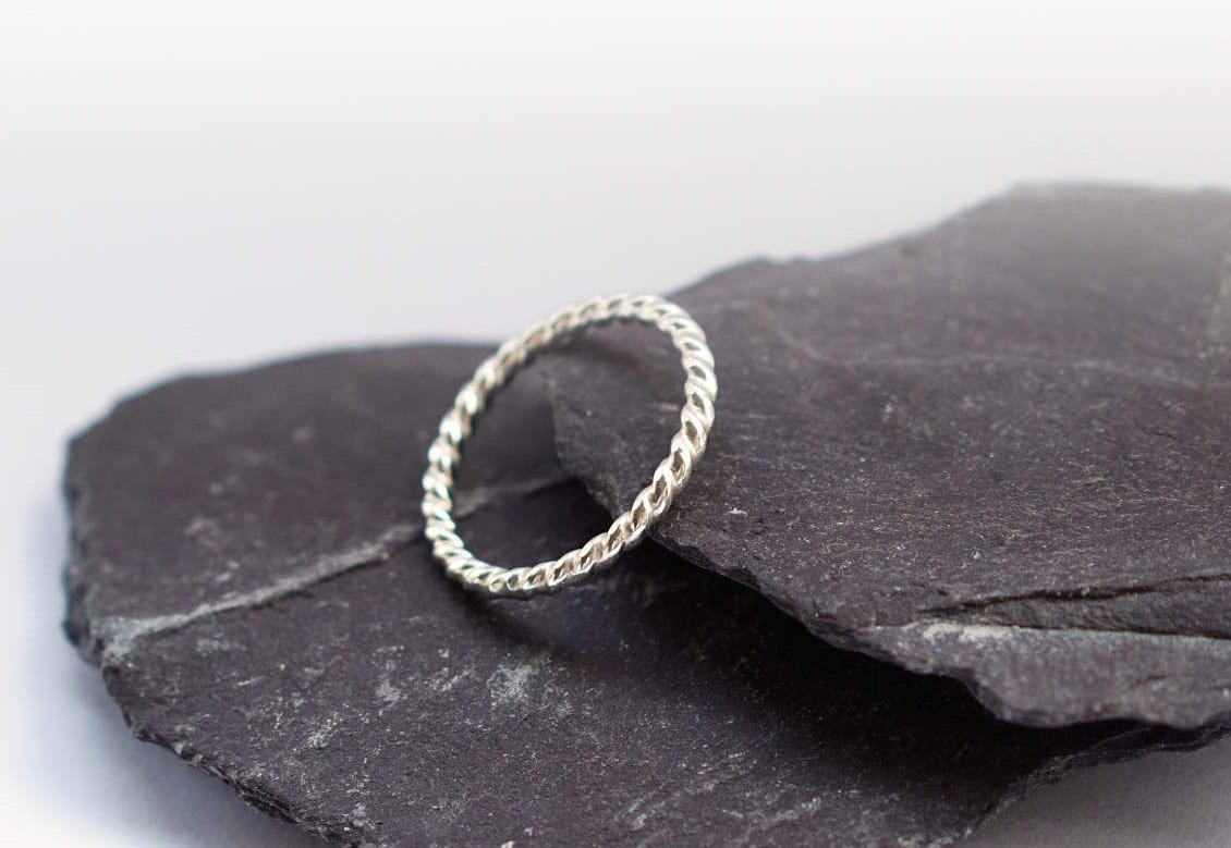 Nautical Rope Sterling Silver Ring ~ stacking ring, stackable, statement ring, textured, wedding, modern