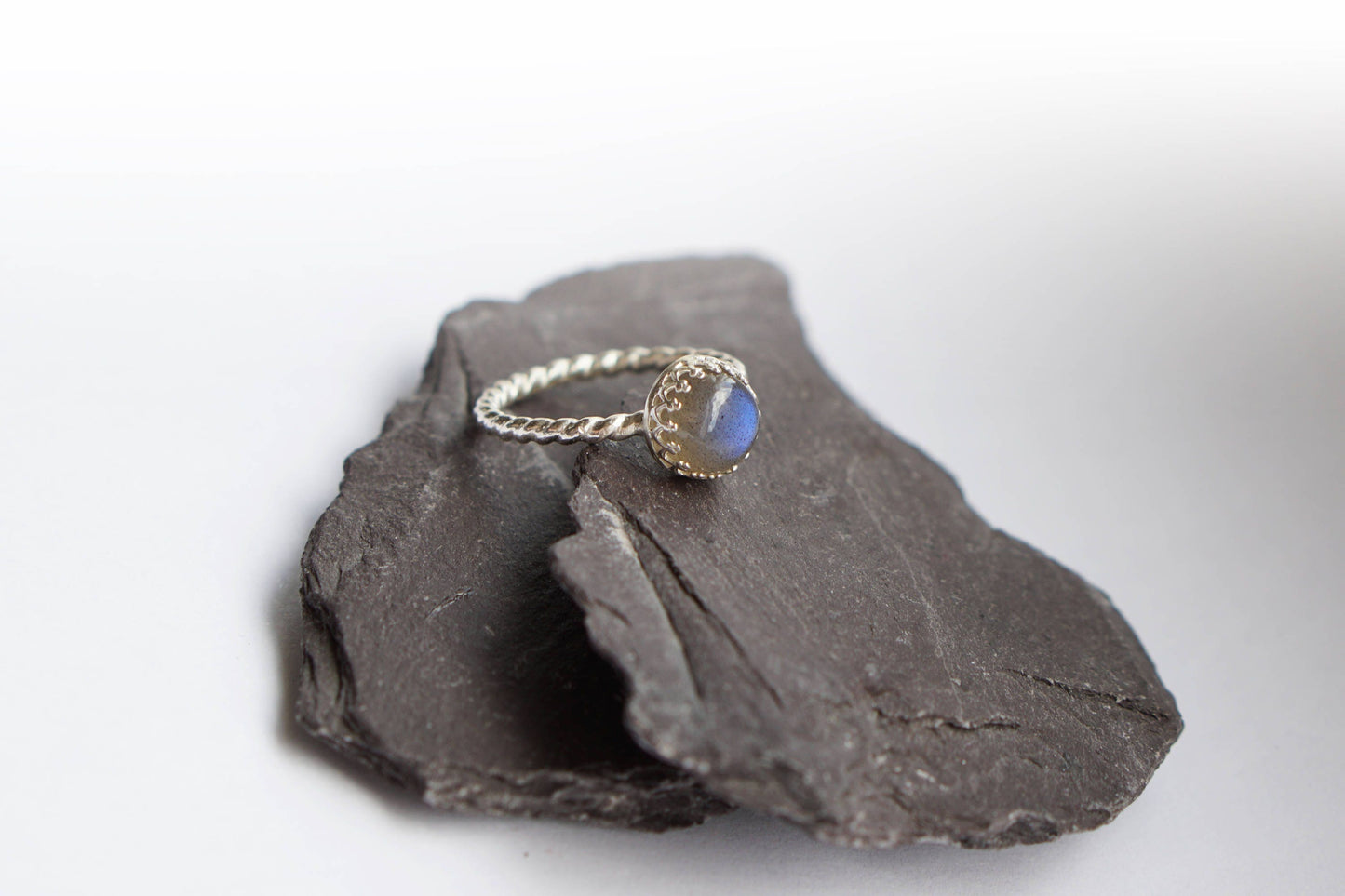 Blue Labradorite Rope Band Sterling Silver Ring