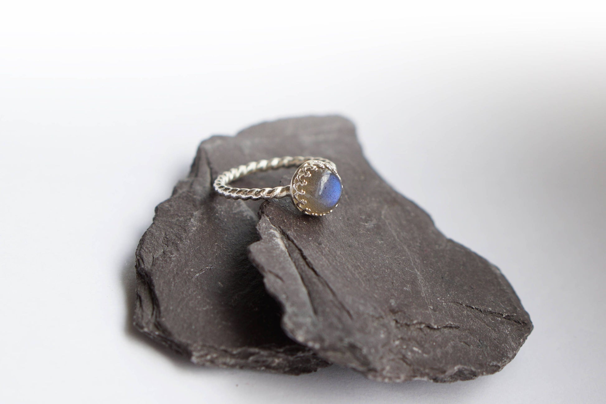 Blue Labradorite Rope Band Sterling Silver Ring