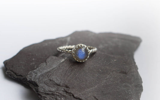 Blue Labradorite Rope Band Sterling Silver Ring
