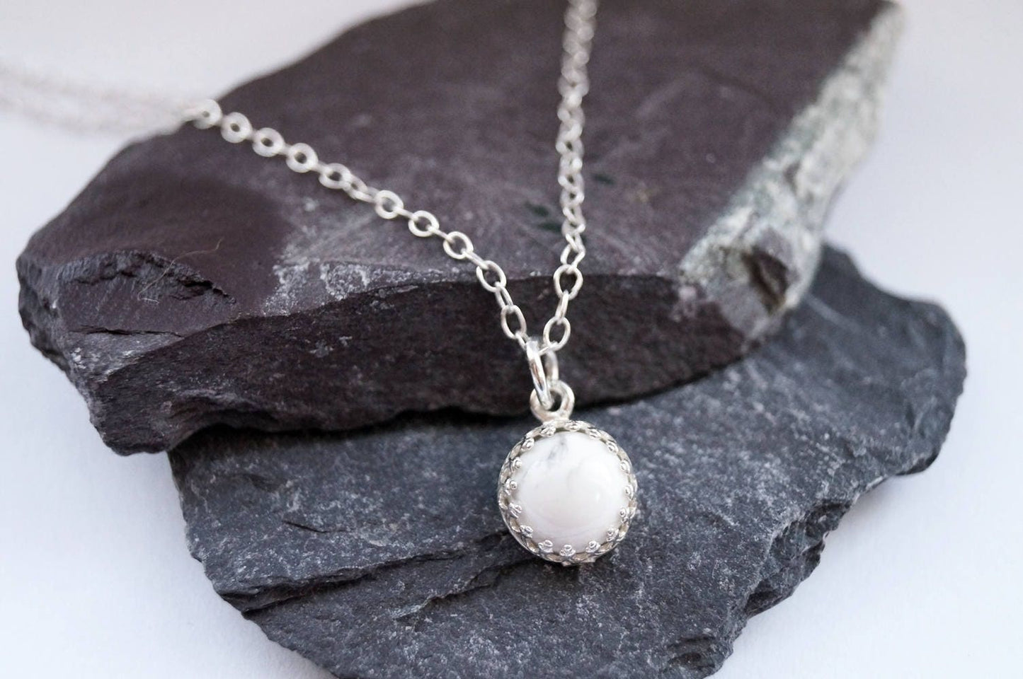 Sterling Silver White Howlite Crown Necklace