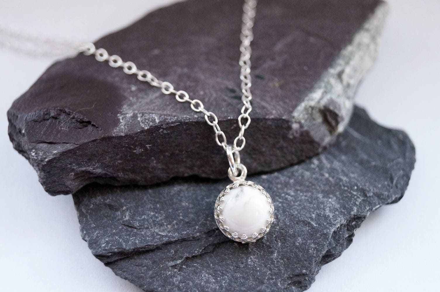 Sterling Silver White Howlite Crown Necklace