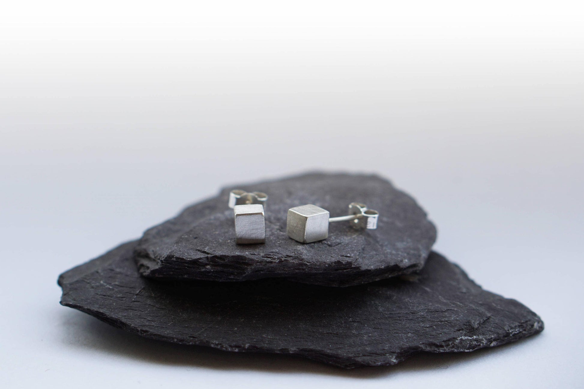 Sterling Silver Solid Cube Earrings ~ studs, modern, minimal, geometric, recycled