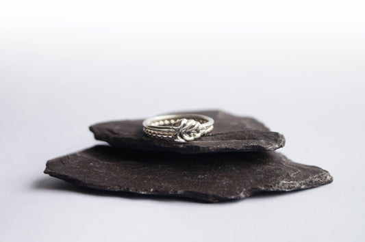 Recycled Sterling Silver Little Leaf Ring & Beaded Band Duo