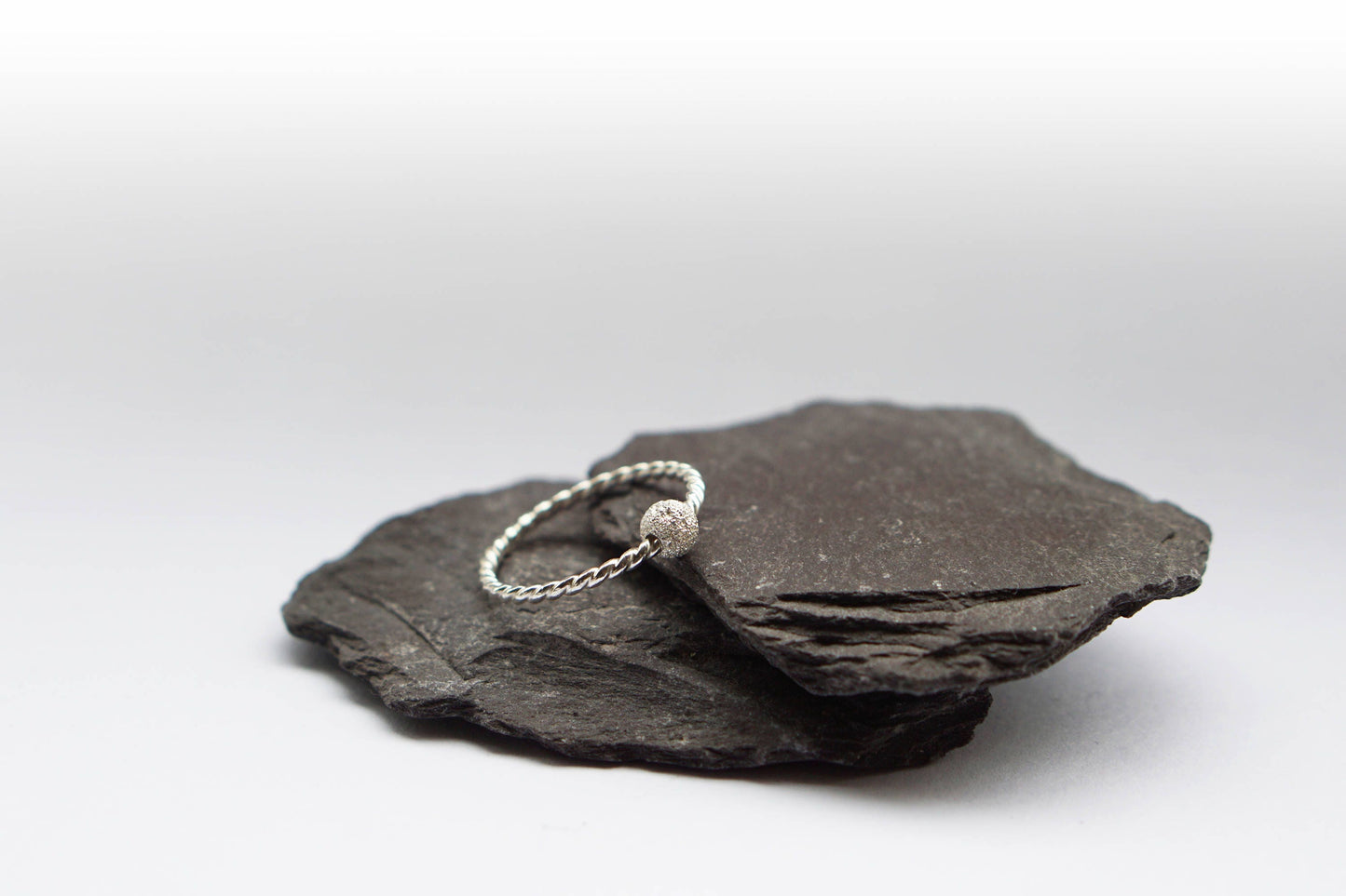 Fidget Ring Rope Frosted Bead Sterling Silver