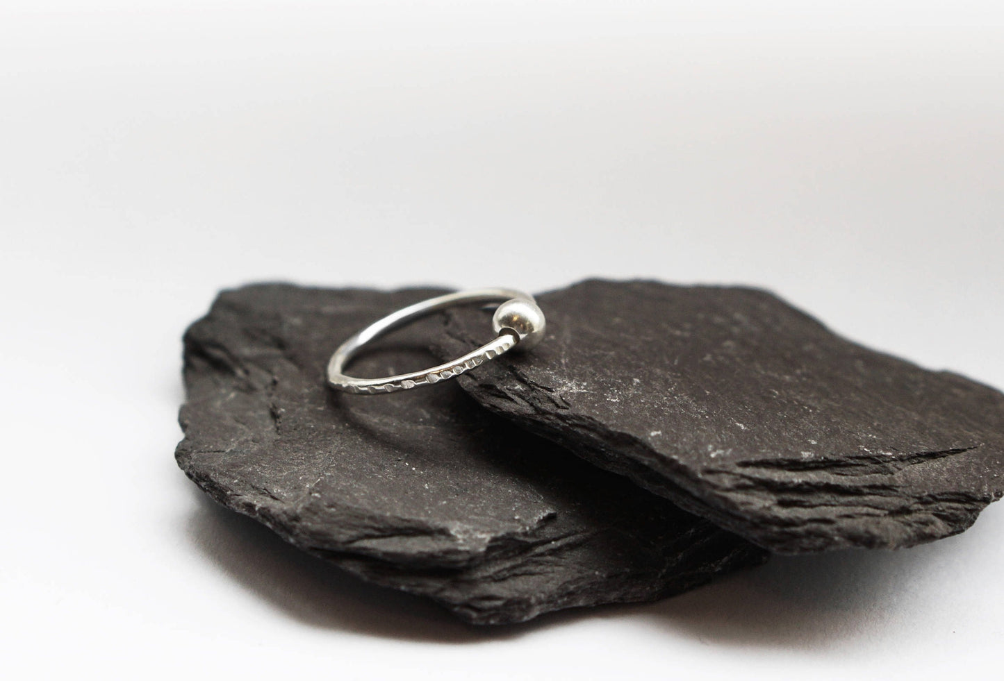 Fidget Ring Hammered Smooth Bead Sterling Silver