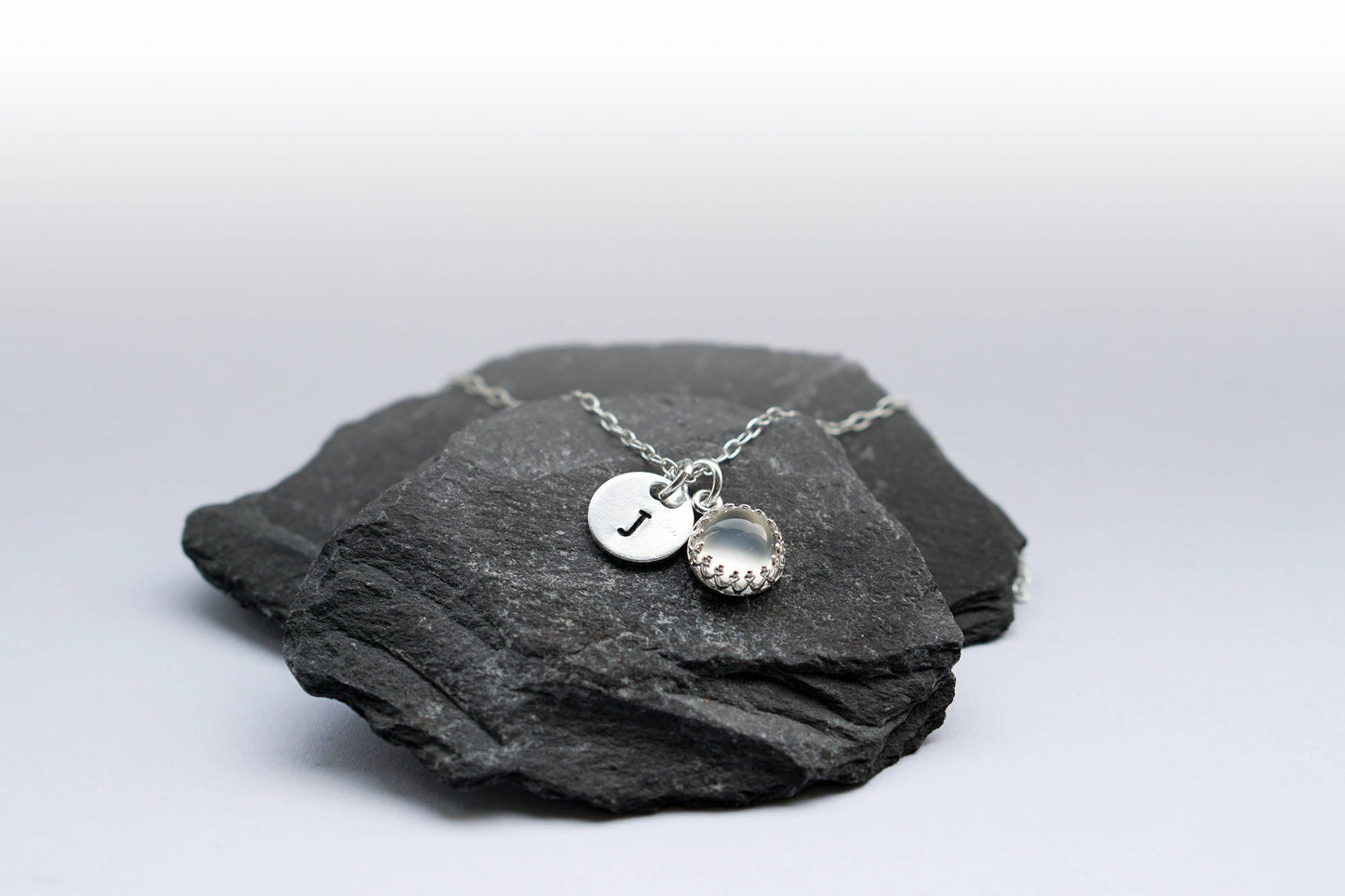 Personalised Sterling Silver Gemstone & Initial Necklace