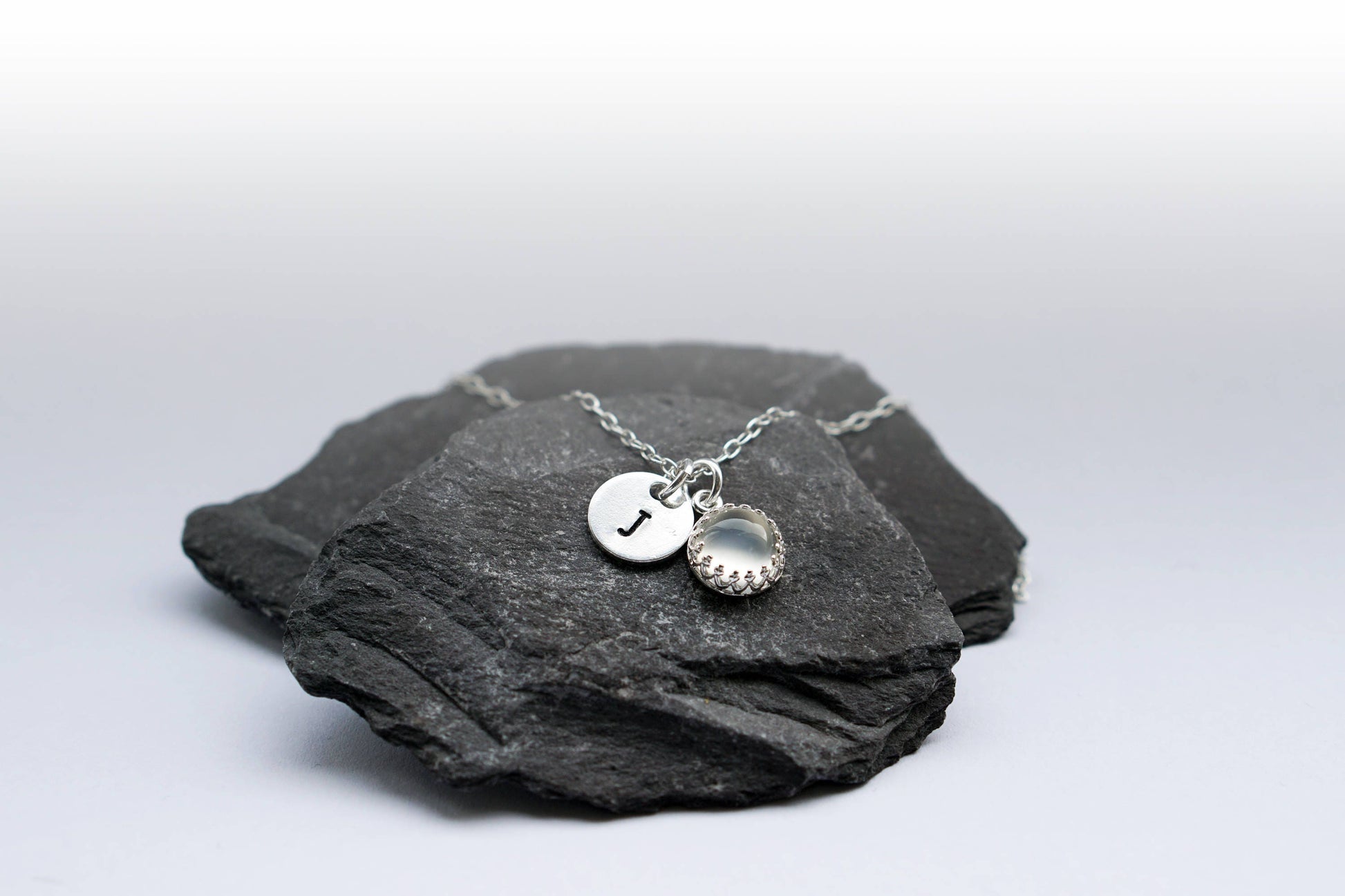 Personalised Sterling Silver Gemstone & Initial Necklace