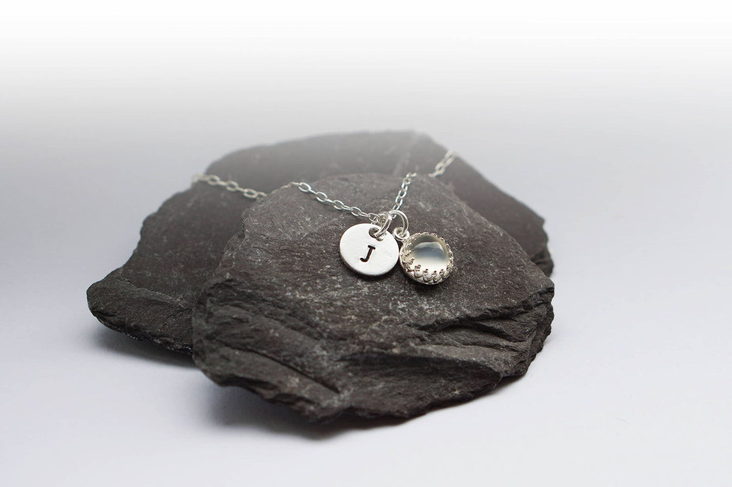 Personalised Sterling Silver Gemstone & Initial Necklace
