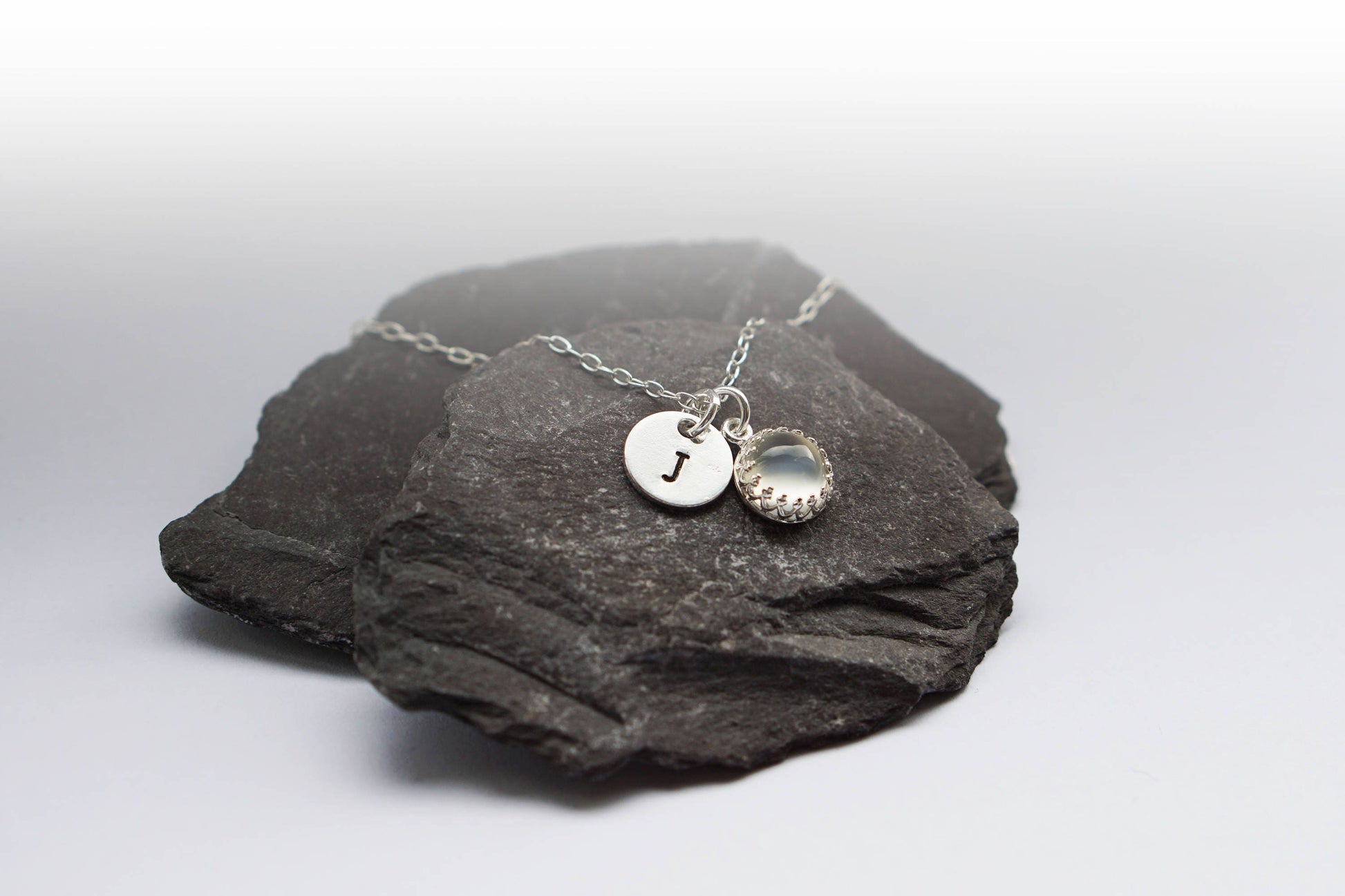 Personalised Sterling Silver Gemstone & Initial Necklace