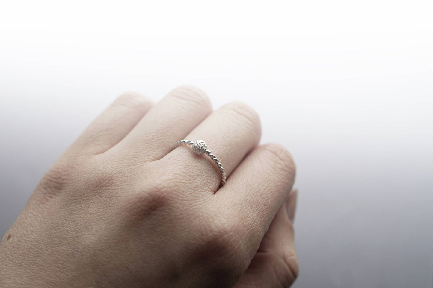 Fidget Ring Rope Frosted Bead Sterling Silver