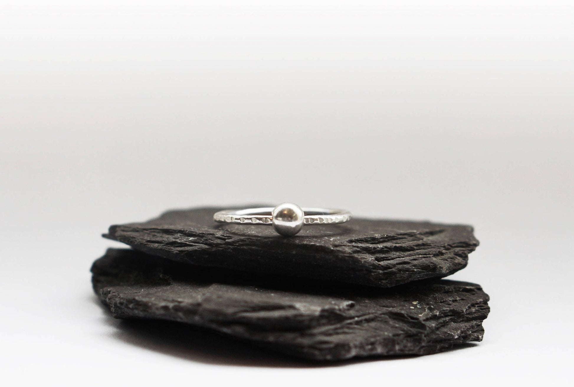 Fidget Ring Hammered Smooth Bead Sterling Silver ~ stackable, band, gift, worry, spinner ring, anxiety, ADHD