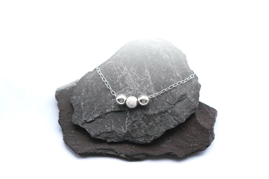 Three Bead Fidget Sterling Silver Necklace