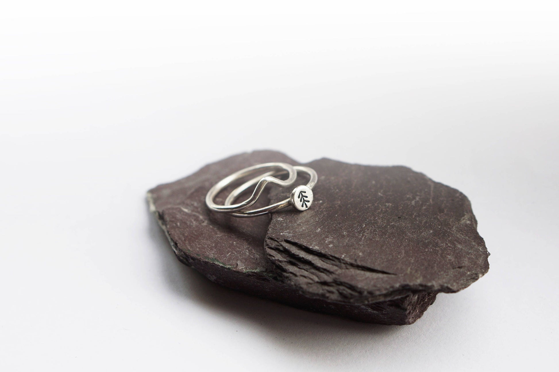 Pine Tree + Mountain Sterling Silver Stacking Rings