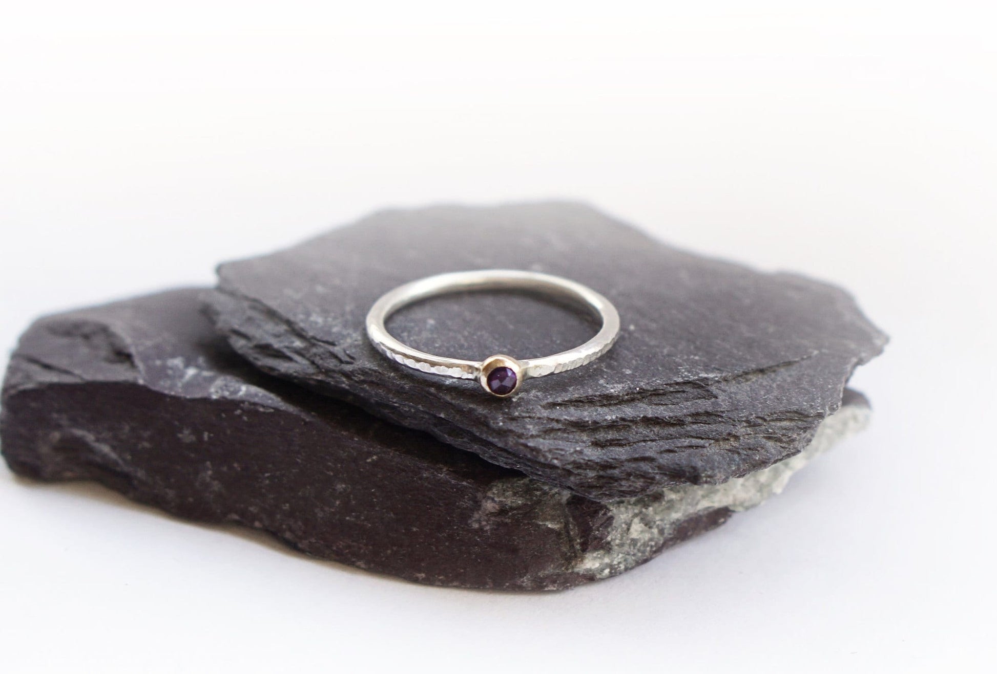 Recycled 9ct Gold & Sterling Silver Amethyst Hammered Ring