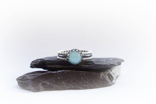 Gothic Crown Amazonite Sterling Silver Ring Stack