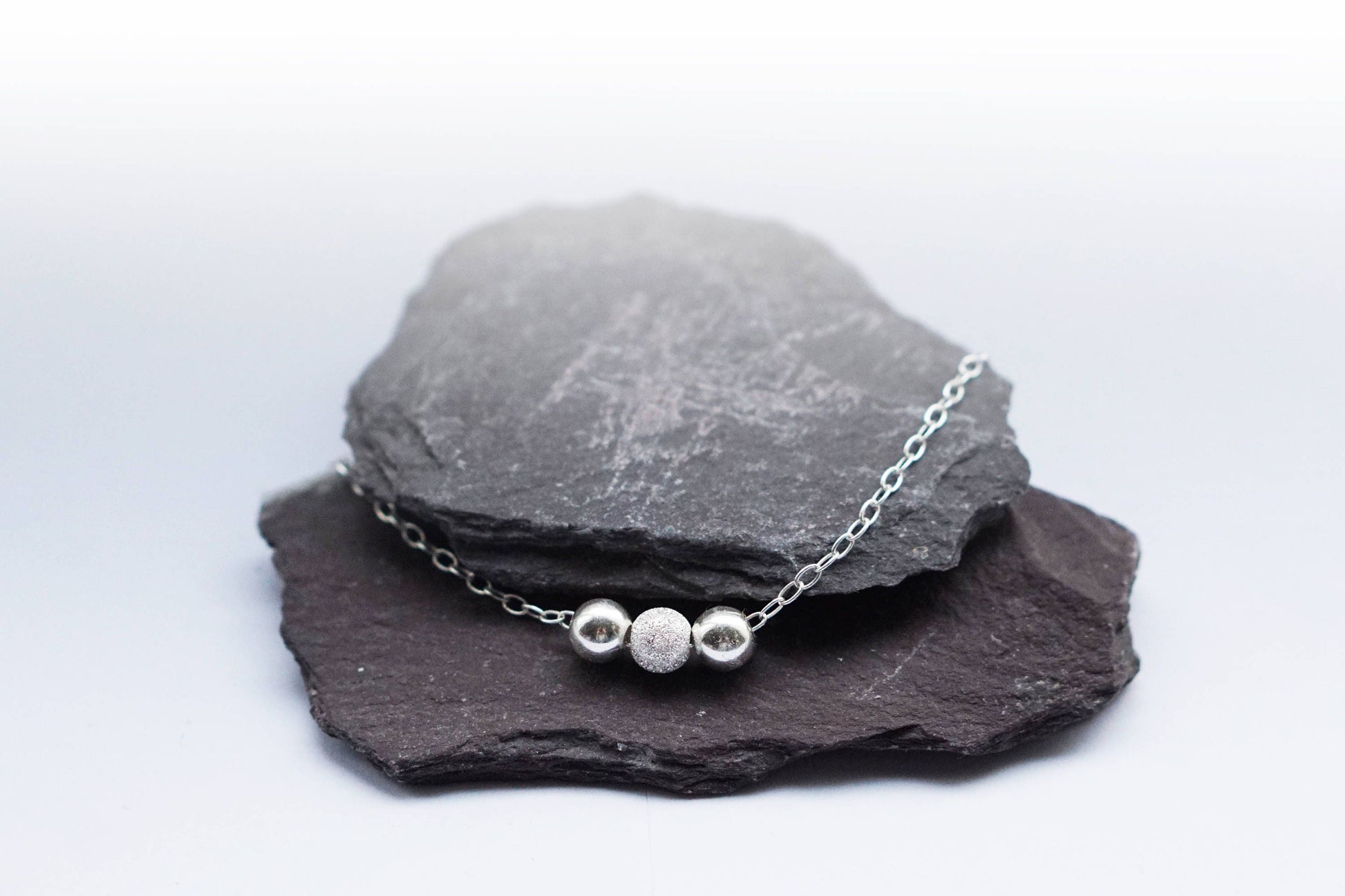 Three Bead Fidget Sterling Silver Necklace