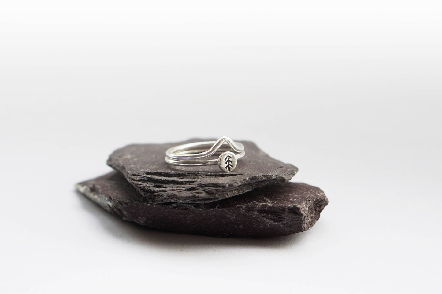 Pine Tree + Mountain Sterling Silver Stacking Rings ~ statement, trees, modern, travel, stackable, mountains, wanderlust, nature, recycled