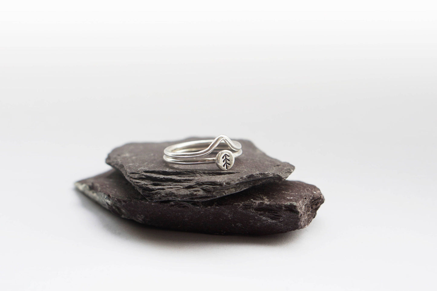 Pine Tree + Mountain Sterling Silver Stacking Rings