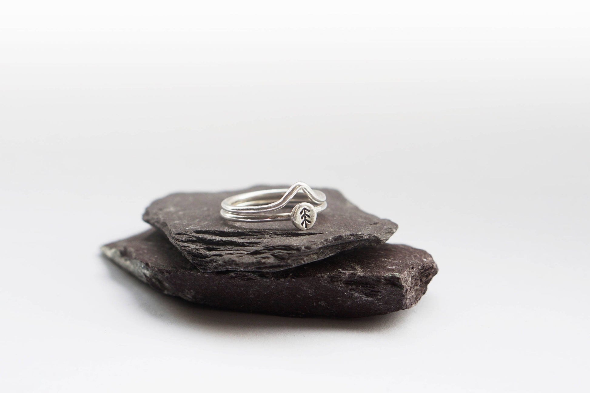 Pine Tree + Mountain Sterling Silver Stacking Rings