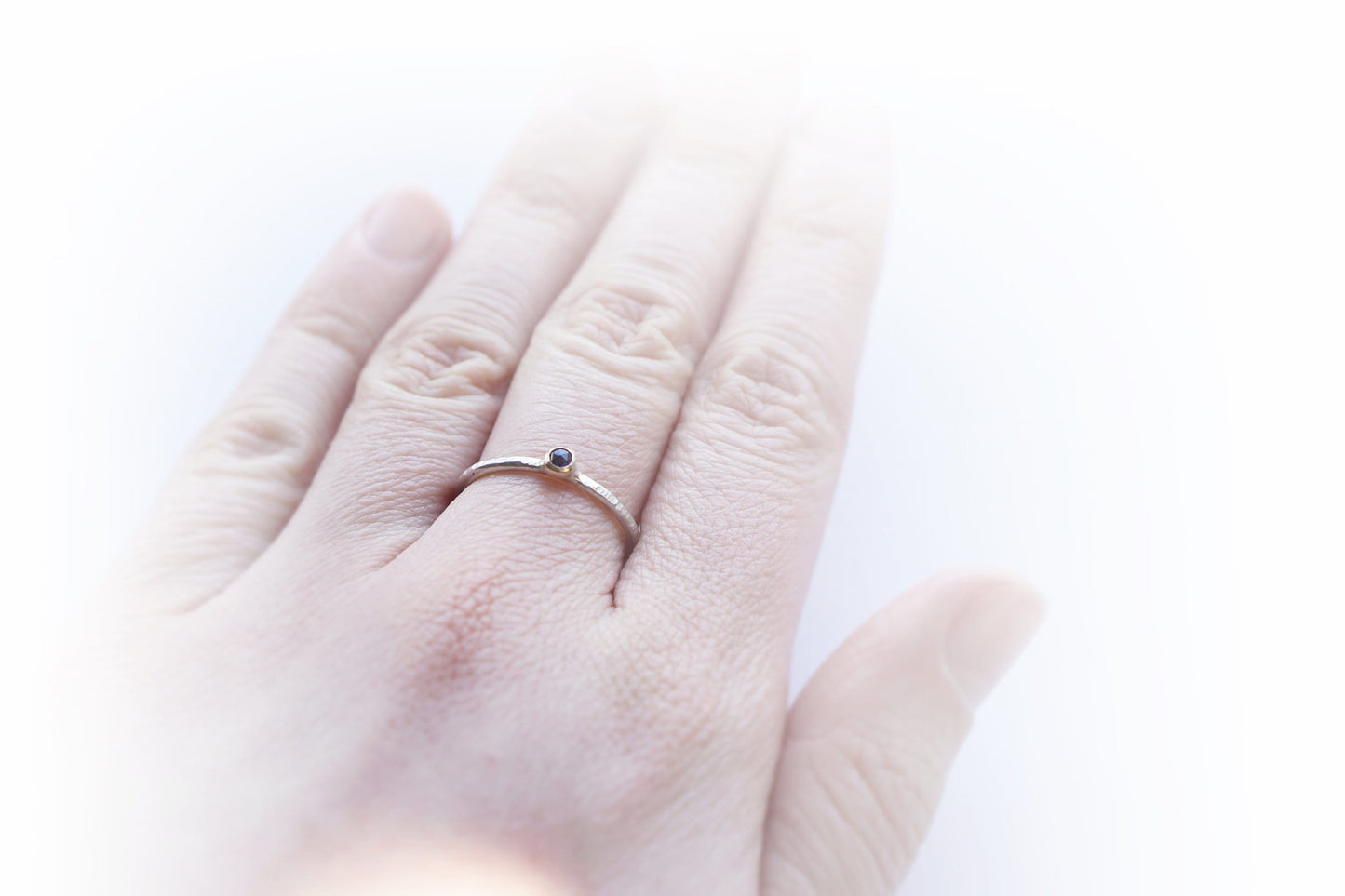 Recycled 9ct Gold & Sterling Silver Amethyst Hammered Ring