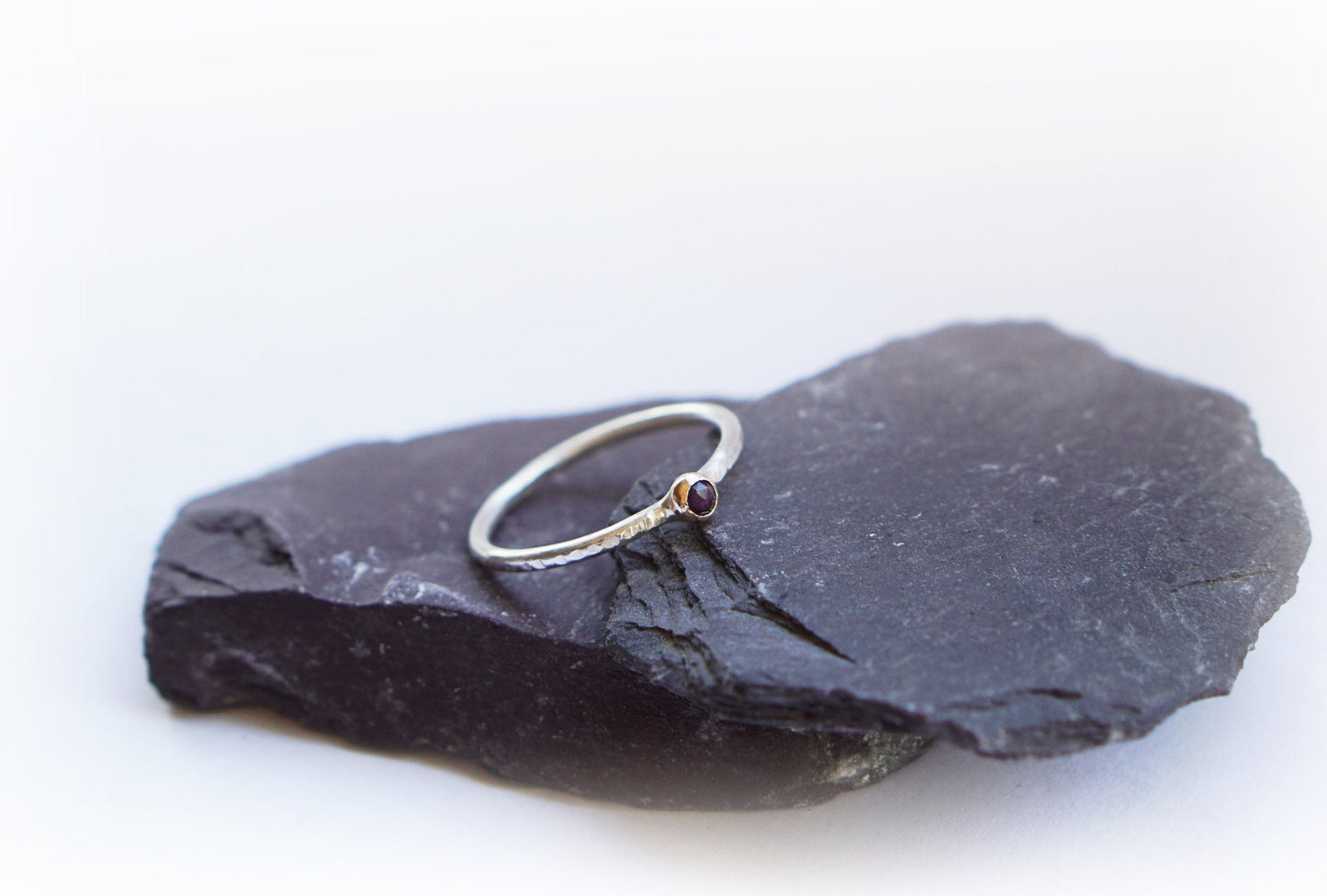 Recycled 9ct Gold & Sterling Silver Amethyst Hammered Ring