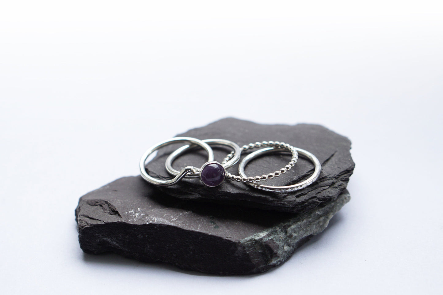 Amethyst Chevron Sterling Silver Stacking Set